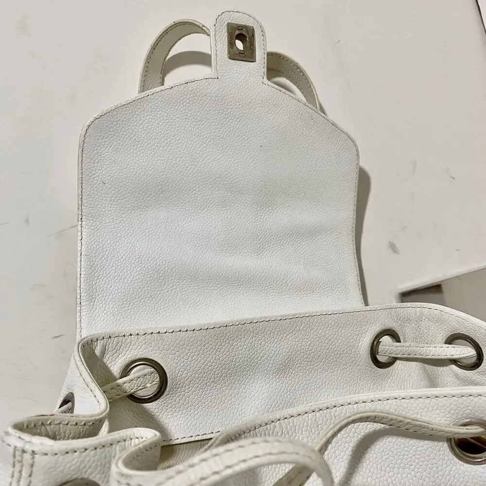 Chanel CC Caviar Leather Vintage Large White Backpack Travel Bag Carryall 90's